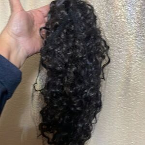 New HOOJIH Black Brown Ponytail Extension for Black Women Curly Wavy 14”